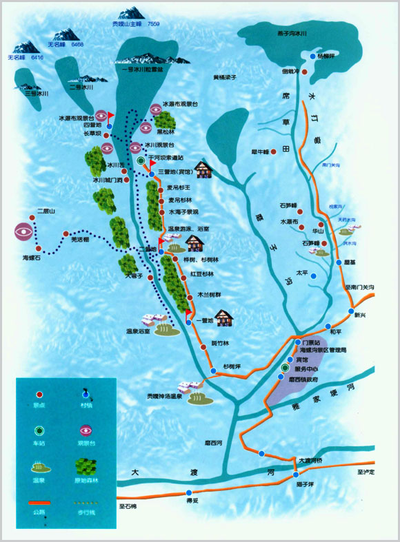 海螺沟观光车路线图图片